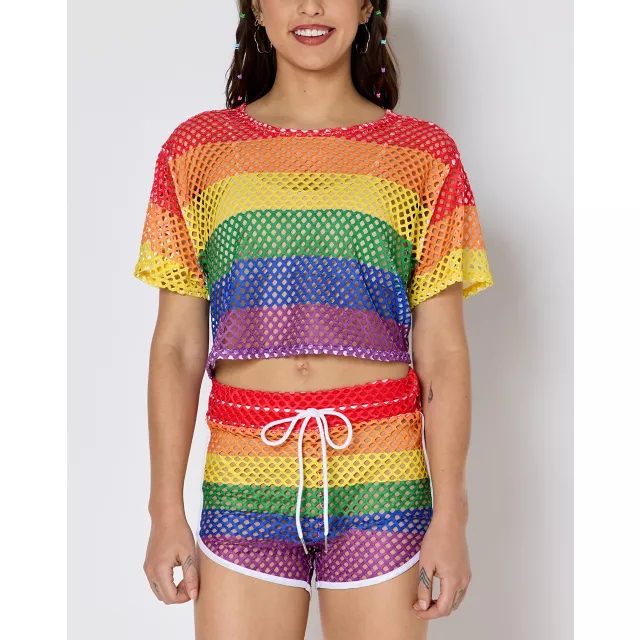 Rainbow Mesh Pride Crop Top at Spencer's