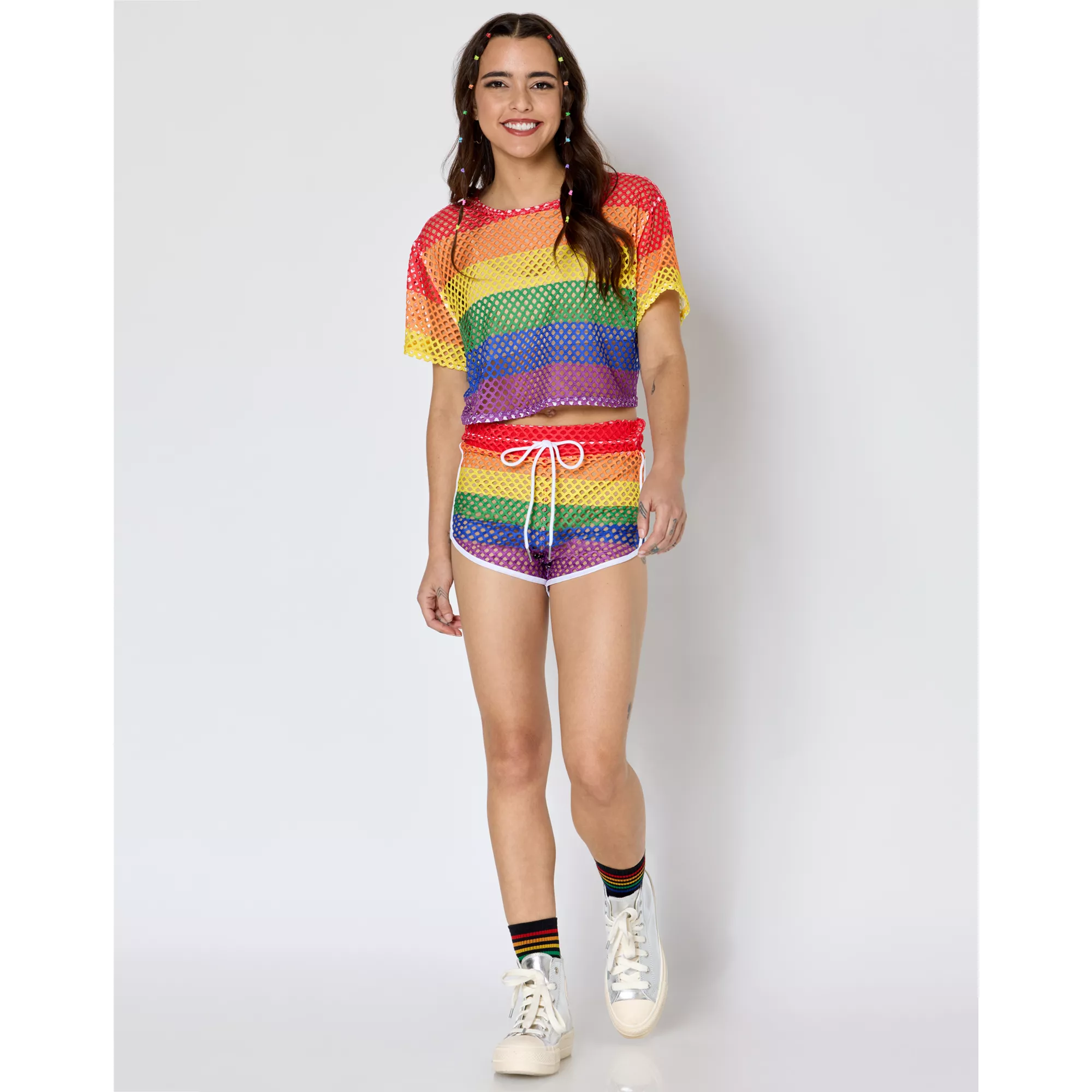 Rainbow Mesh Pride Crop Top at Spencer's