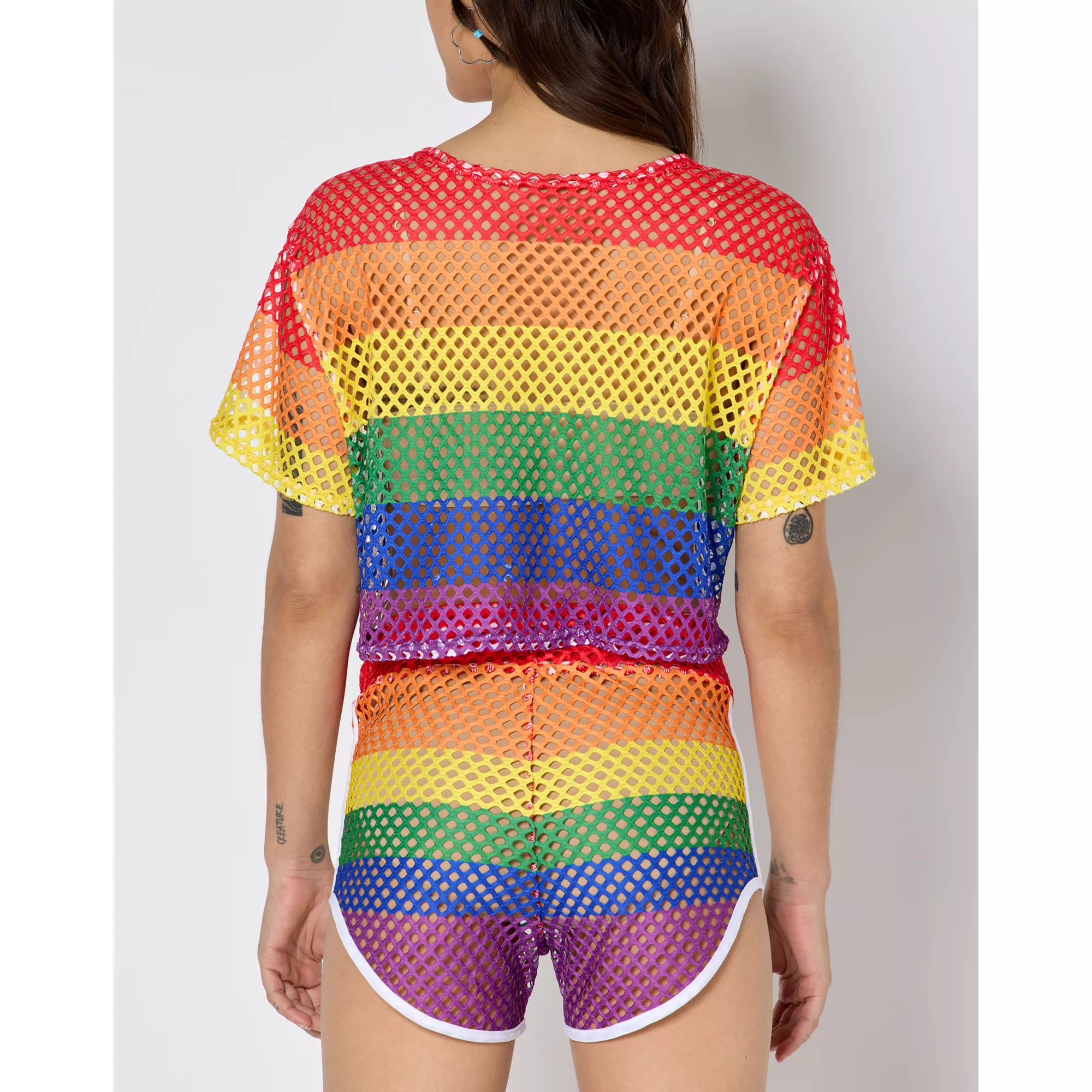 Rainbow Mesh Pride Crop Top at Spencer's