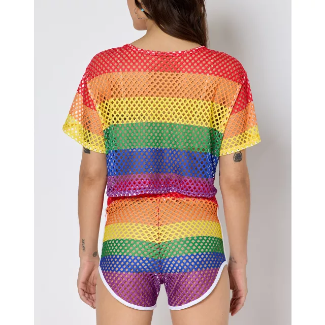 Rainbow Mesh Pride Crop Top at Spencer's