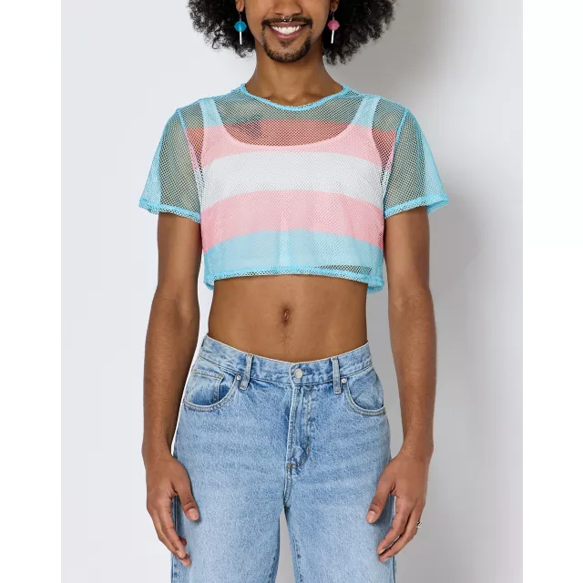 Transgender Pride Mesh Crop Top at Spencer's