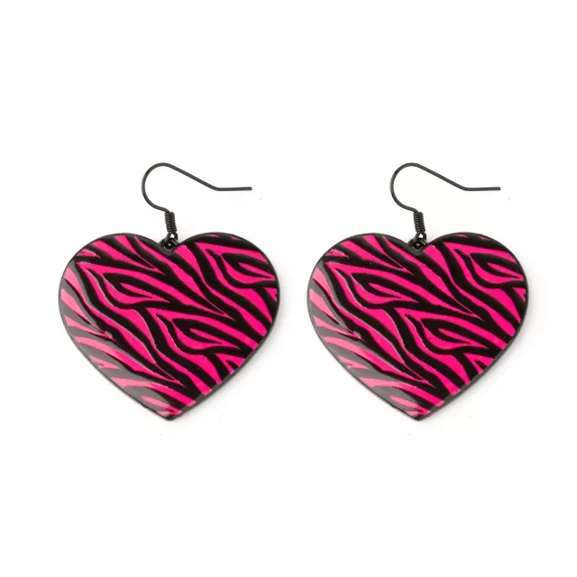 Pink Zebra Print Heart Dangle Earrings at Spencer's