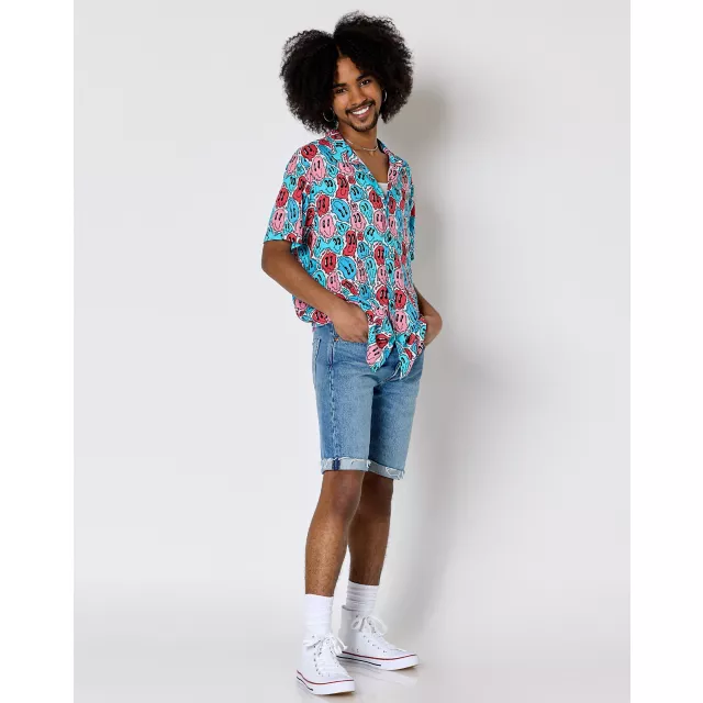 Transgender Pride Melting Smiley Woven Button Up Shirt at Spencer's
