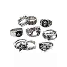 Multi-Pack Skull 8 Ball Star Assorted Rings - 9 Pack at Spencer's
