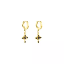 Black and Goldtone Cross Dangle Huggie Hoop Earrings at Spencer's