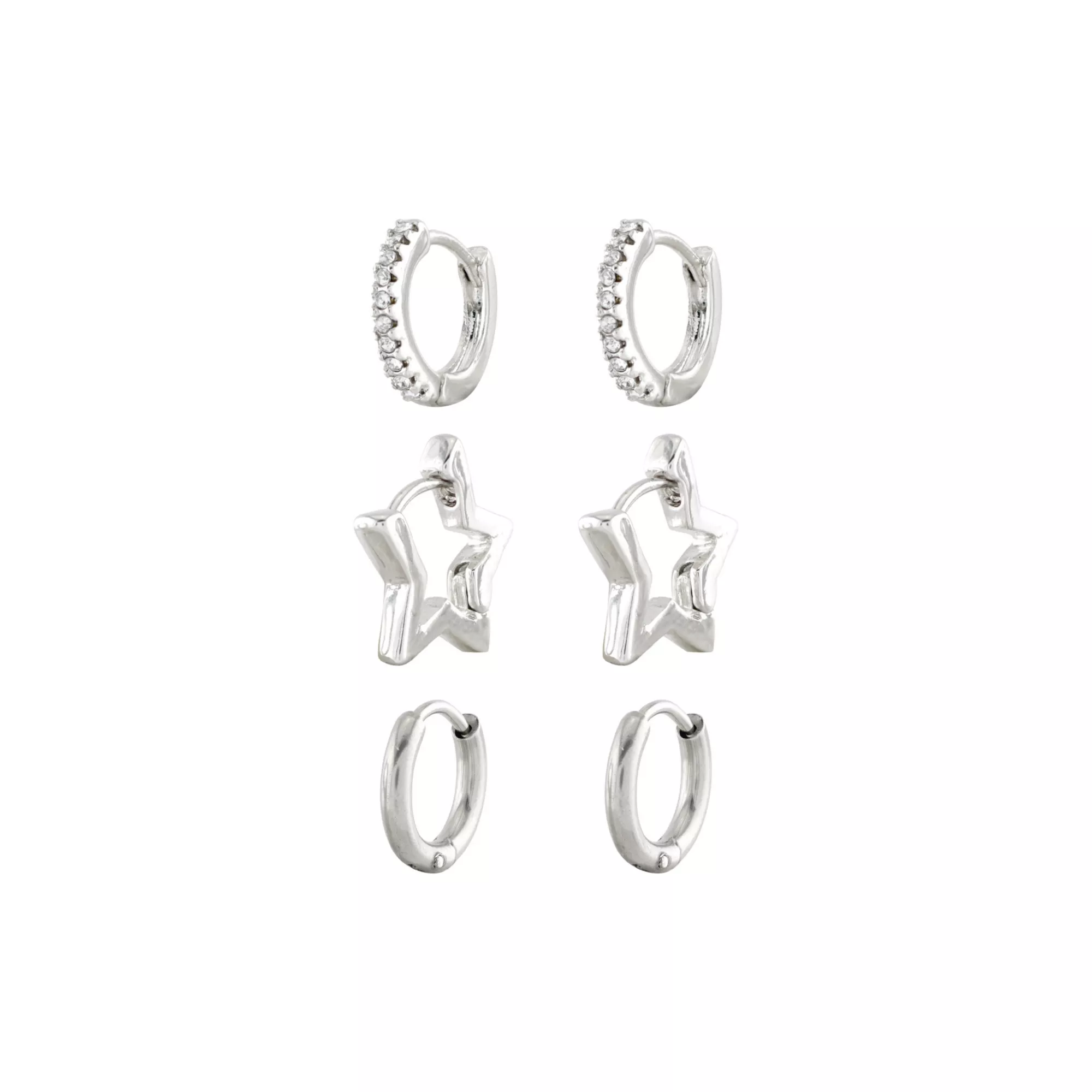 Multi-Pack Silvertone Star Hoops 3 Pair - 18 Gauge