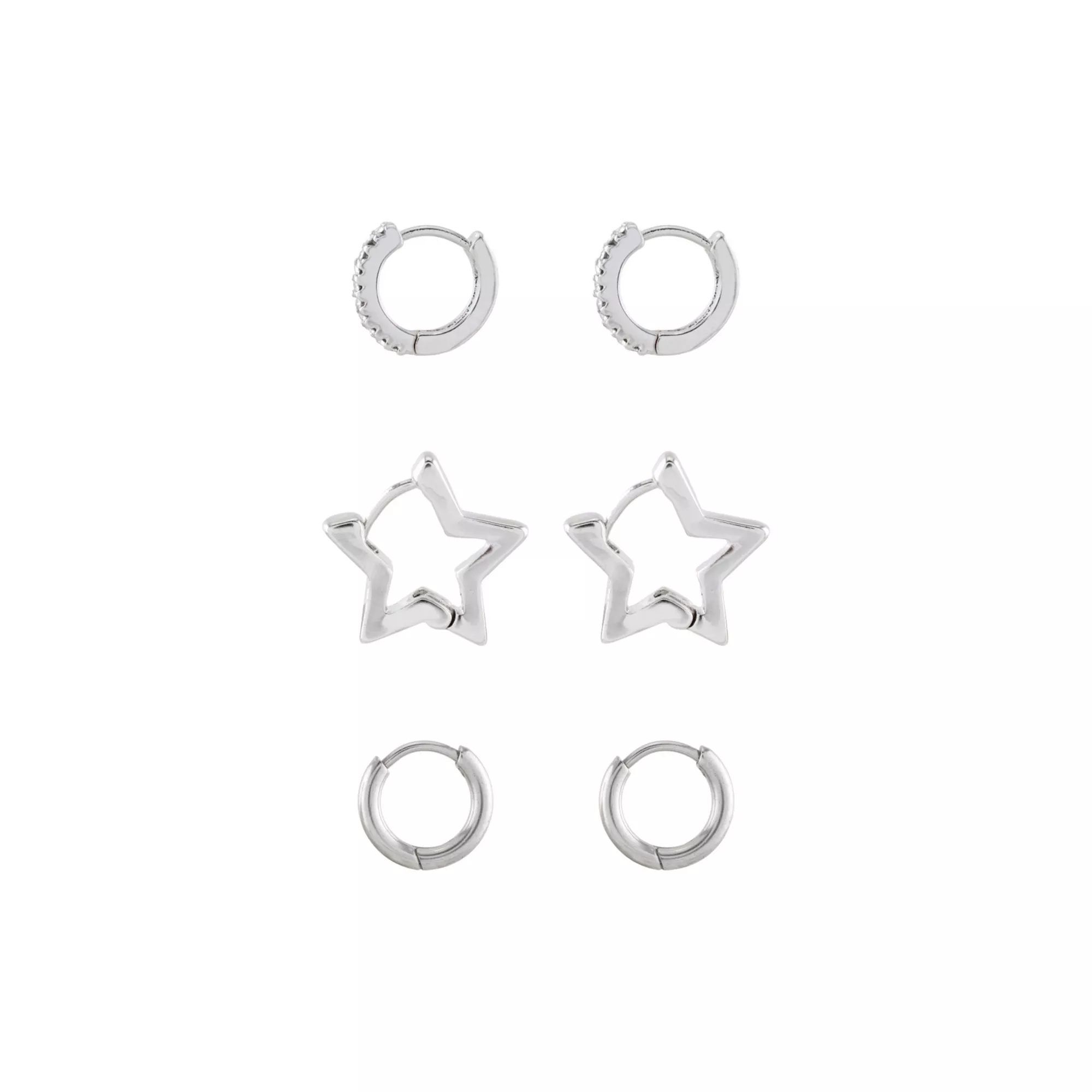 Multi-Pack Silvertone Star Hoops 3 Pair - 18 Gauge at Spencer's