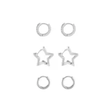 Multi-Pack Silvertone Star Hoops 3 Pair - 18 Gauge at Spencer's
