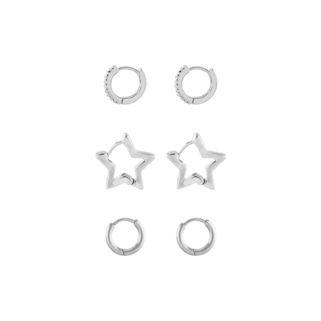 Multi-Pack Silvertone Star Hoops 3 Pair - 18 Gauge at Spencer's