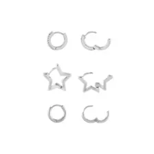 Multi-Pack Silvertone Star Hoops 3 Pair - 18 Gauge at Spencer's