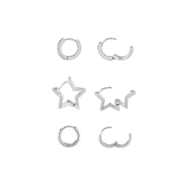 Multi-Pack Silvertone Star Hoops 3 Pair - 18 Gauge at Spencer's