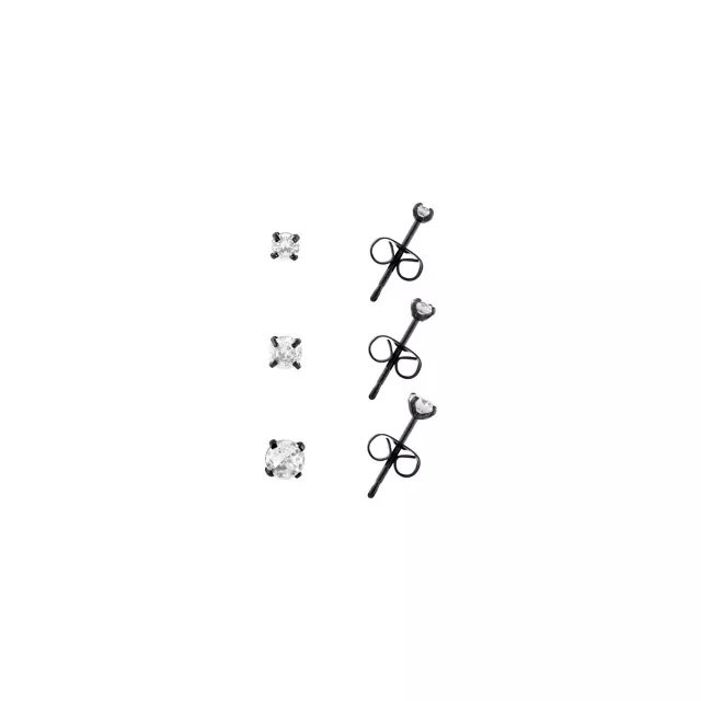 Multi-Pack Prong CZ Black Stud Earrings - 3 Pair at Spencer's