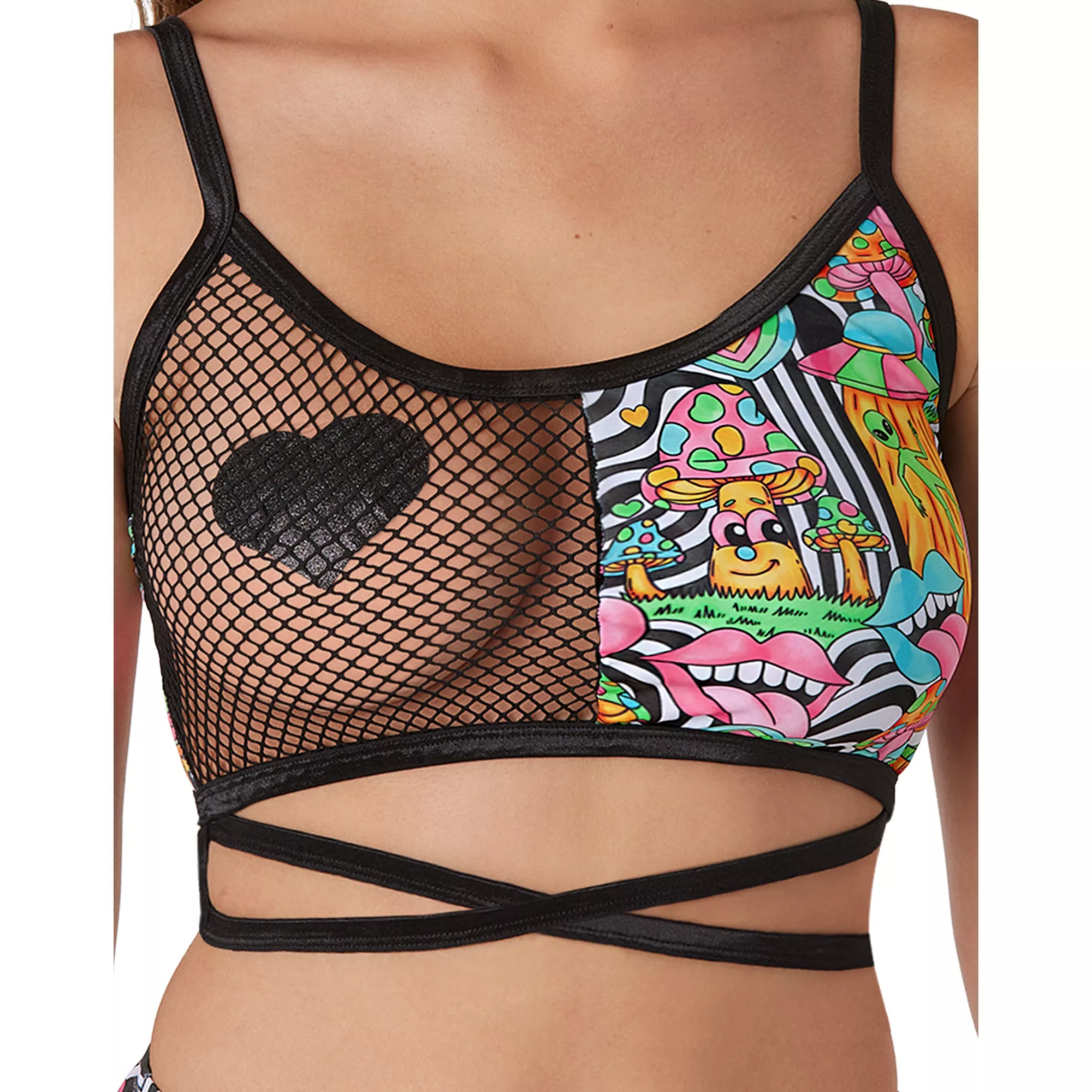 Trippy Lip Mushroom Half Mesh Bralette