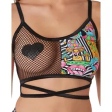 Trippy Lip Mushroom Half Mesh Bralette at Spencer's