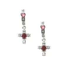 Cross Rose Dangle Huggie Hoop Earrings - 18 Gauge at Spencer's