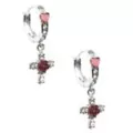 Cross Rose Dangle Huggie Hoop Earrings - 18 Gauge at Spencer's