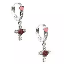 Cross Rose Dangle Huggie Hoop Earrings - 18 Gauge at Spencer's