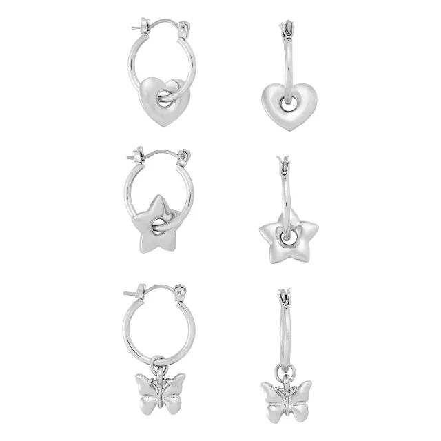 Multi-Pack Kayla Malecc Silver Charm Hinge Hoops - 3 Pair at Spencer's