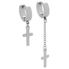 Silvertone Cross Pendant Dangle Huggie Hoop Earrings at Spencer's