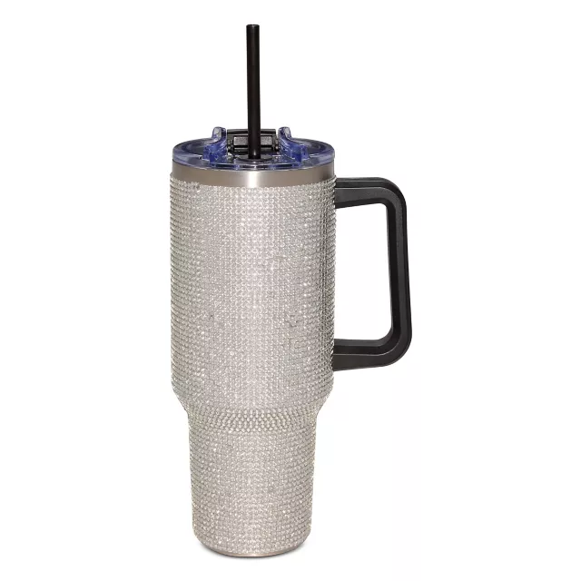 Silver Rhinestone Tumbler with Straw - 40 oz. at Spencer's