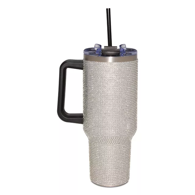 Silver Rhinestone Tumbler with Straw - 40 oz. at Spencer's