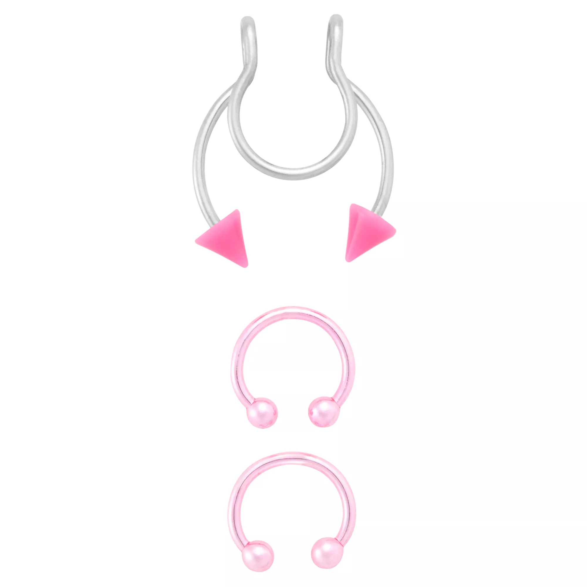 Kayla Malecc Multi-Pack Titanium Pink Horseshoe Rings and Fake Horseshoe Septum Ring - 3 Pack at Spencer's