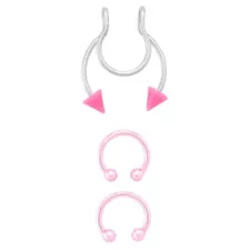 Kayla Malecc Multi-Pack Titanium Pink Horseshoe Rings and Fake Horseshoe Septum Ring - 3 Pack at Spencer's