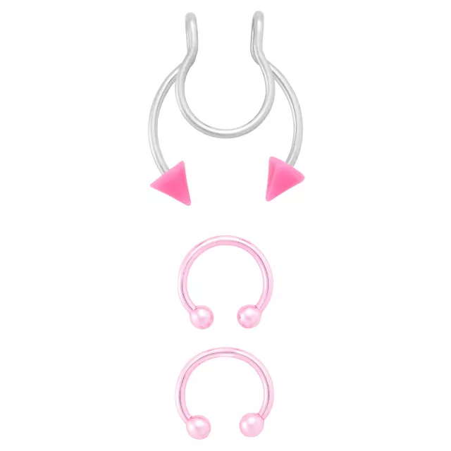 Kayla Malecc Multi-Pack Titanium Pink Horseshoe Rings and Fake Horseshoe Septum Ring - 3 Pack at Spencer's