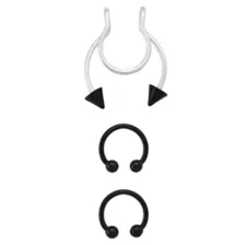 Kayla Malecc Multi-Pack Titanium Black Horseshoe Rings and Fake Horseshoe Septum - 3 Pack at Spencer's