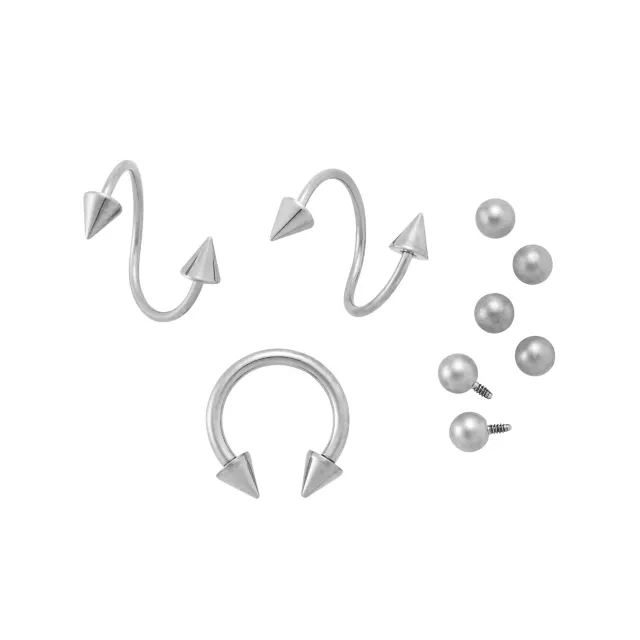 Kayla Malecc Multi-Pack Silvertone Titanium Screws and Horseshoe Ring with Extra Ends 3 Pack - 16-20 Gauge