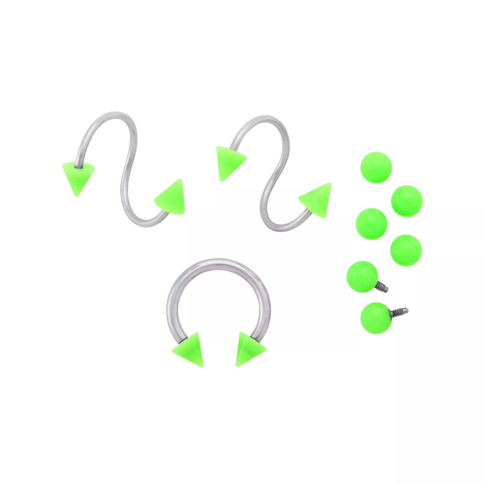 Kayla Malecc Multi-Pack Horseshoe Ring and Twist Nose Rings with Green Ends and Extra Balls - 3 Pack at Spencer's