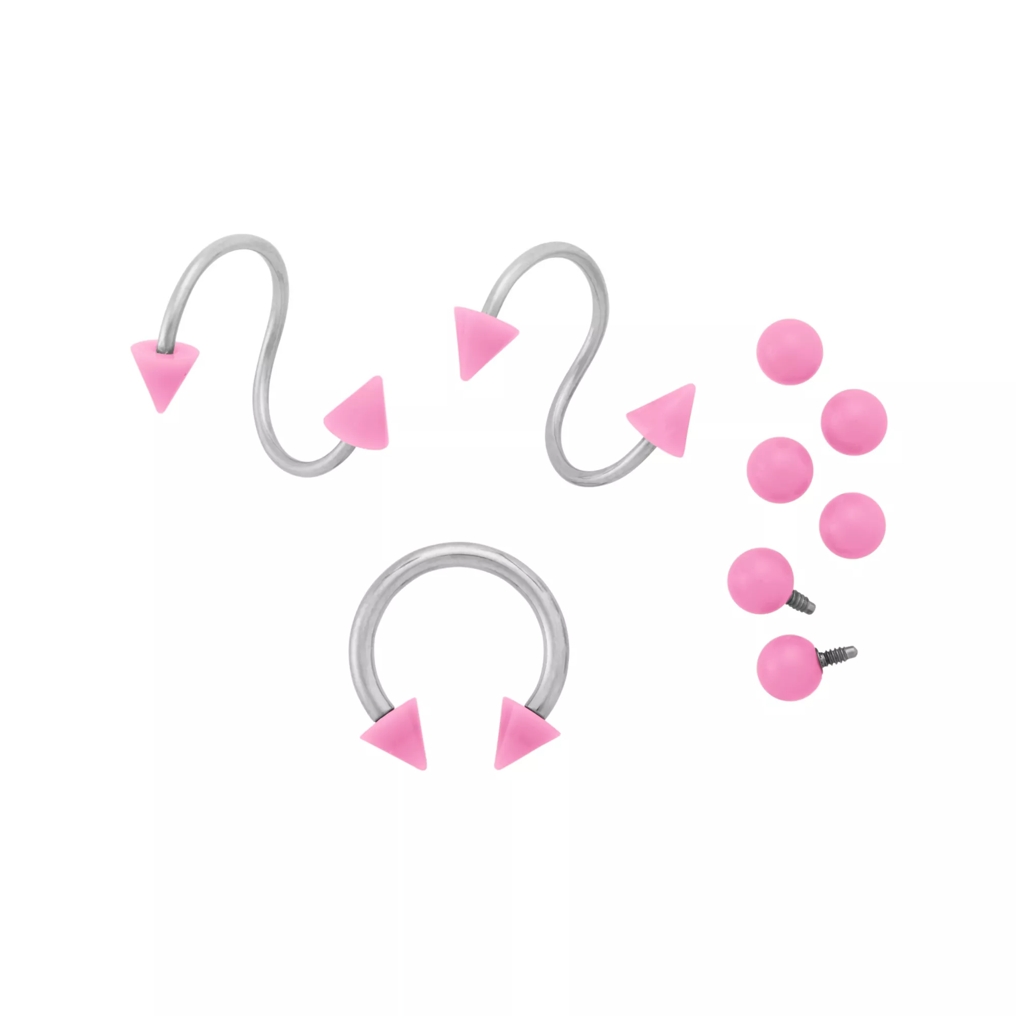 Kayla Malecc Multi-Pack Titanium Horseshoe Twist Rings with Pink Ends and Extra Balls - 3 Pack at Spencer's