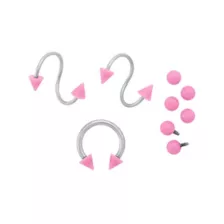 Kayla Malecc Multi-Pack Titanium Horseshoe Twist Rings with Pink Ends and Extra Balls - 3 Pack at Spencer's