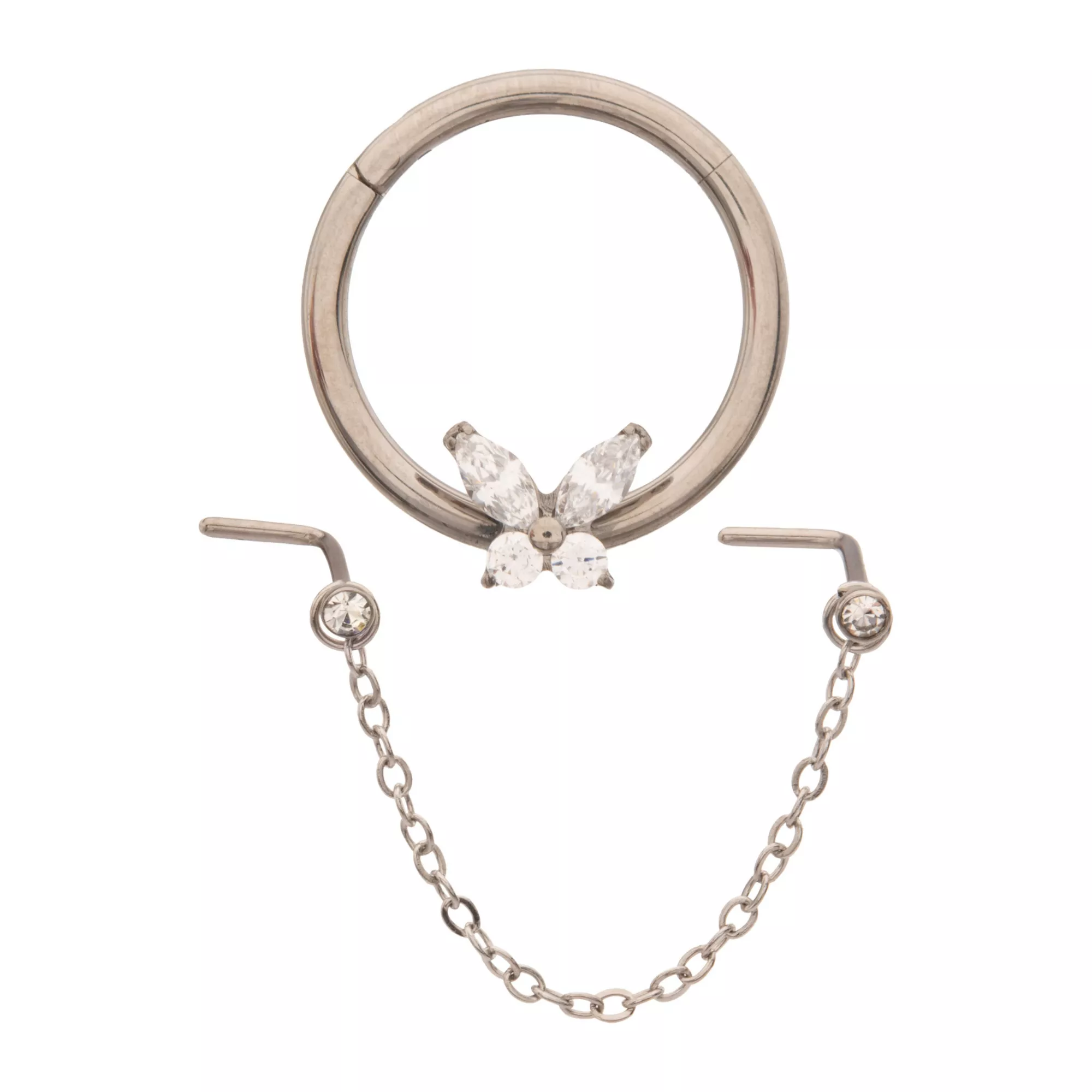 Kayla Malecc Multi-Pack Titanium Butterfly Septum Ring and L-Bend Nose Chain - 2 Pack at Spencer's