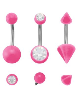 Kayla Malecc Multi-Pack Titanium Pink Belly Rings with Pink Ends and Extra Ends 3 Pack - 14 Gauge