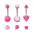 Kayla Malecc Multi-Pack Titanium Pink Belly Rings with Pink Ends and Extra Ends 3 Pack - 14 Gauge at Spencer's