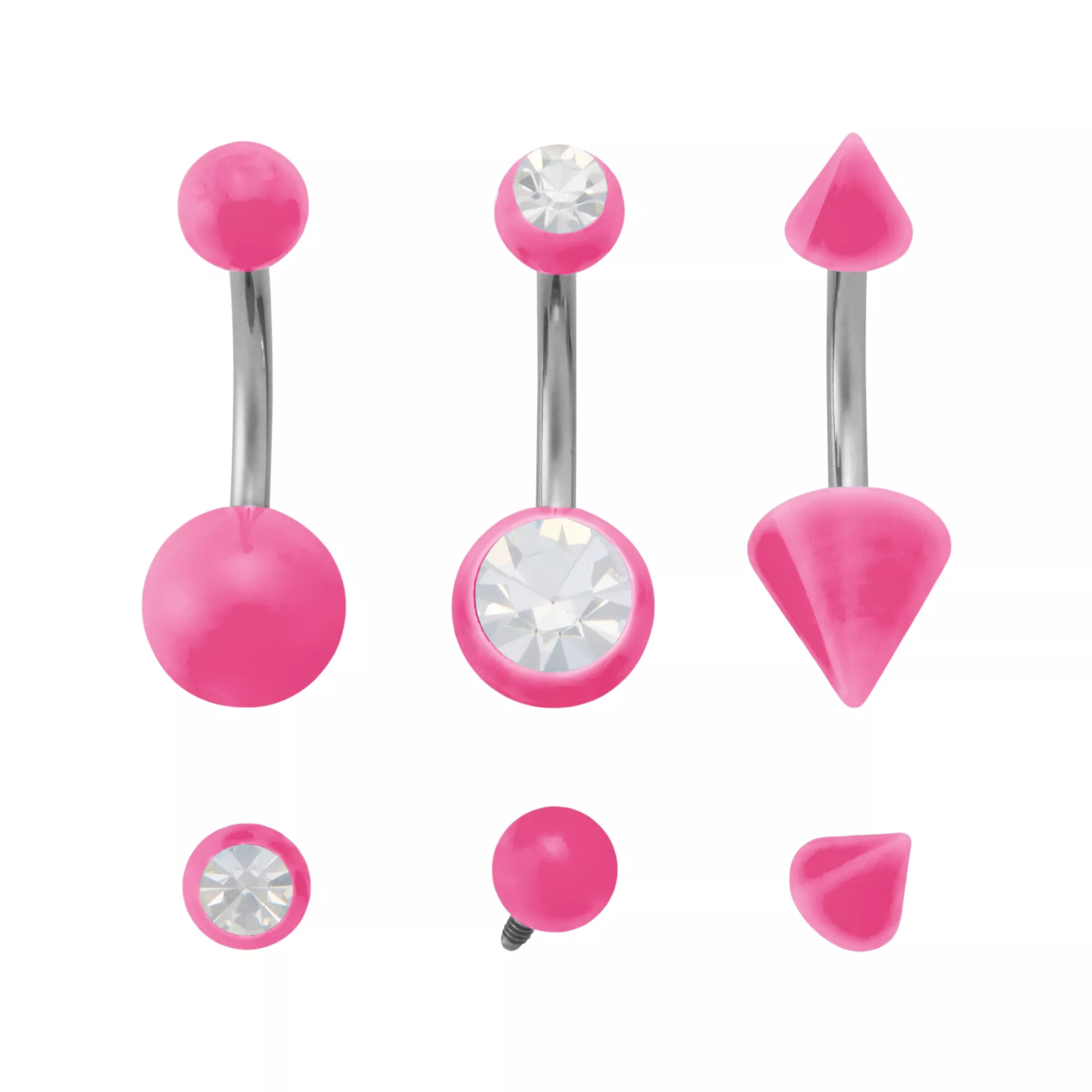 Kayla Malecc Multi-Pack Titanium Pink Belly Rings with Pink Ends and Extra Ends 3 Pack - 14 Gauge at Spencer's