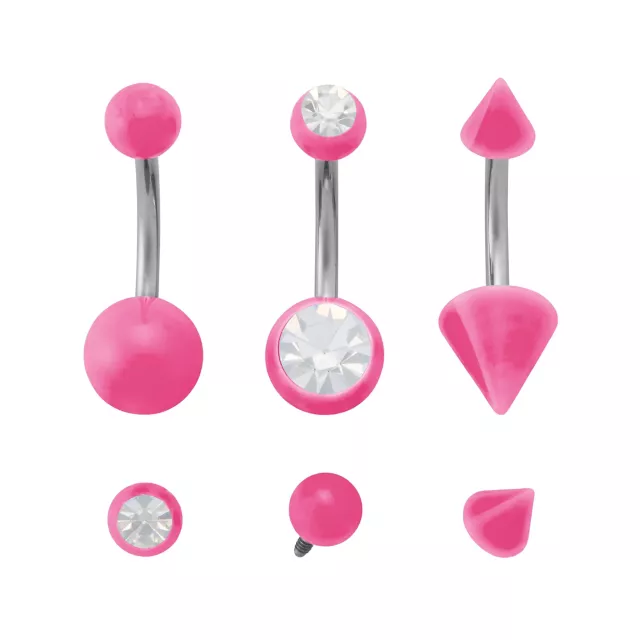 Kayla Malecc Multi-Pack Titanium Pink Belly Rings with Pink Ends and Extra Ends 3 Pack - 14 Gauge at Spencer's