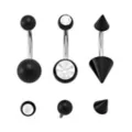 Kayla Malecc Multi-Pack Titanium Black Belly Rings with Black Ends and Extra Ends 3 Pack - 14 Gauge at Spencer's