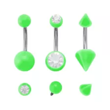 Kayla Malecc Multi-Pack Titanium Neon Green Belly Rings with Green Ends and Extra Ends 3 Pack - 14 Gauge at Spencer's