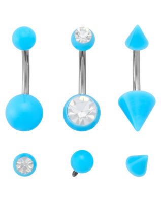 Kayla Malecc Multi-Pack Titanium Blue Belly Rings with Blue Ends and Extra Ends 3 Pack - 14 Gauge