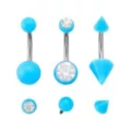 Kayla Malecc Multi-Pack Titanium Blue Belly Rings with Blue Ends and Extra Ends 3 Pack - 14 Gauge at Spencer's