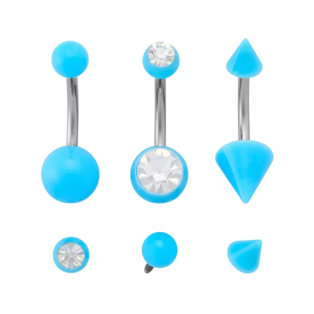 Kayla Malecc Multi-Pack Titanium Blue Belly Rings with Blue Ends and Extra Ends 3 Pack - 14 Gauge at Spencer's