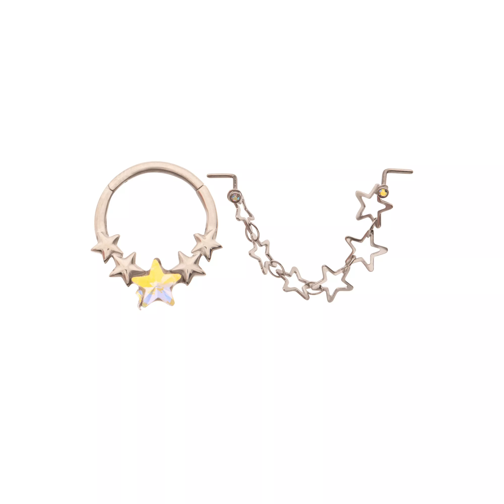 Kayla Malecc Multi-Pack Titanium Seamless Star Septum Ring and L-Bend Star Chain Nose Ring - 2 Pack at Spencer's
