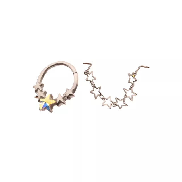 Kayla Malecc Multi-Pack Titanium Seamless Star Septum Ring and L-Bend Star Chain Nose Ring 2 Pack - 20-16 Gauge at Spencer's