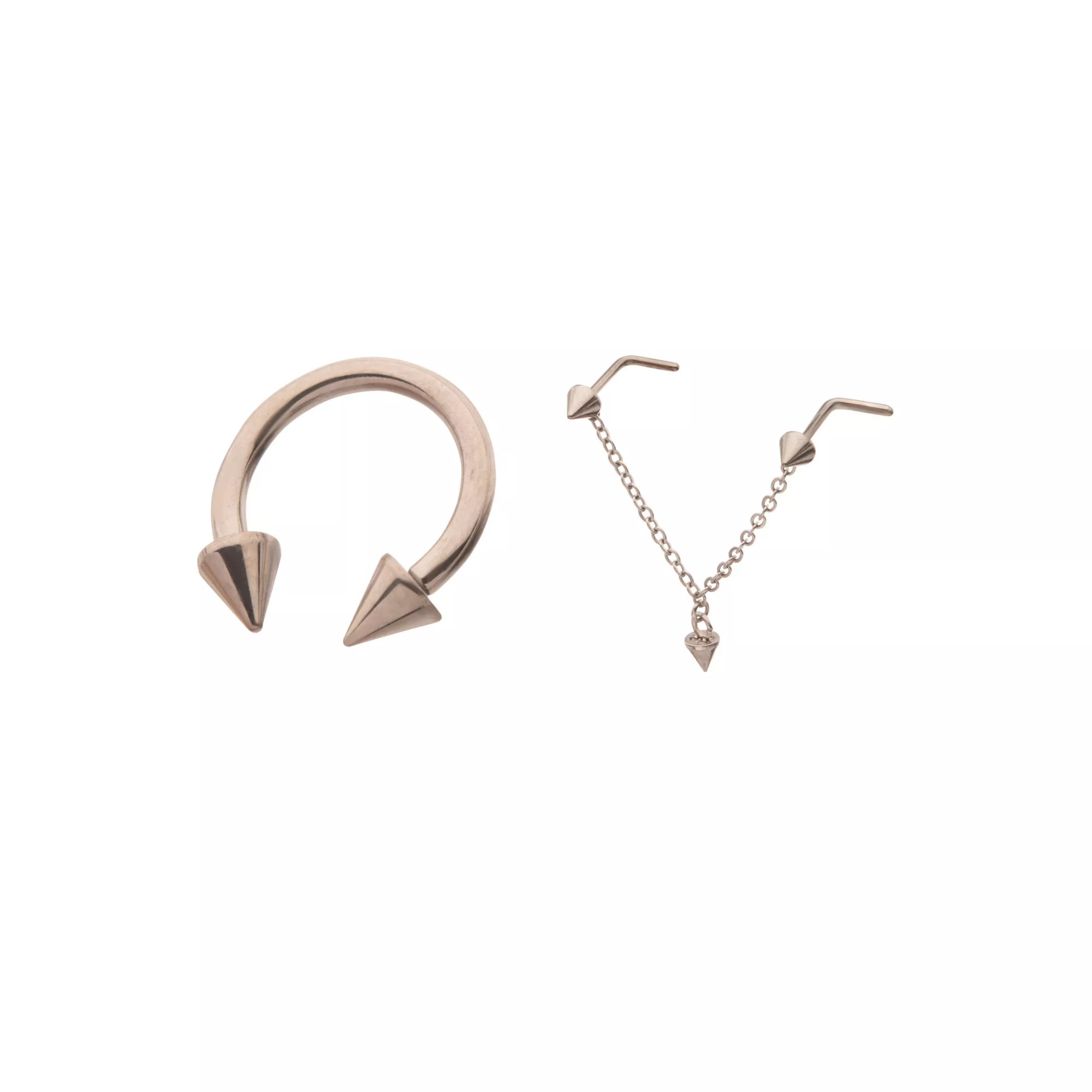 Kayla Malecc Multi-Pack Titanium Spike Horseshoe Ring and L-Bend Chain Nose Ring - 2 Pack at Spencer's