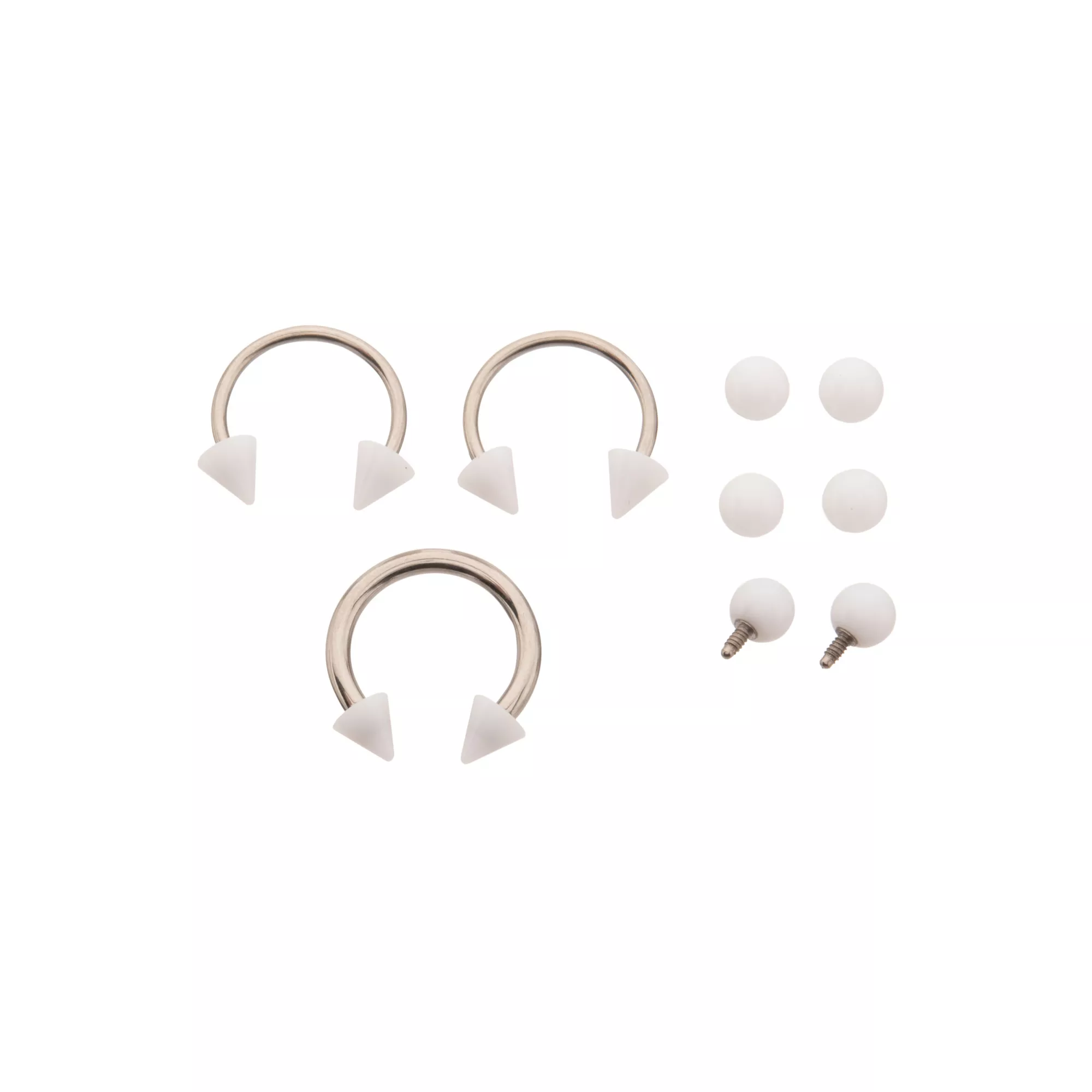 Kayla Malecc Multi-Pack Titanium Horseshoe Rings with White Ends and Extra Balls 3 Pack - 16 Gauge
