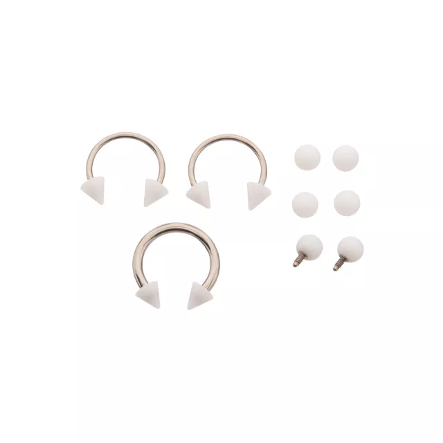 Kayla Malecc Multi-Pack Titanium Horseshoe Rings with White Ends and Extra Balls 3 Pack - 16 Gauge at Spencer's