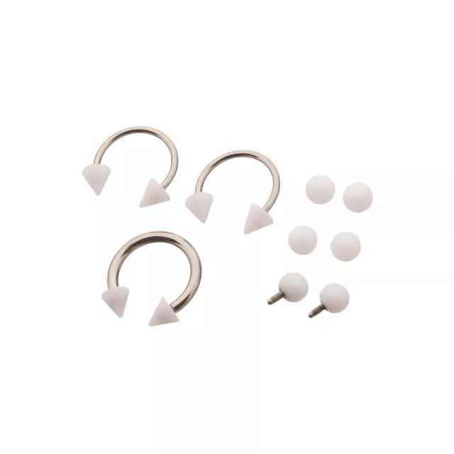 Kayla Malecc Multi-Pack Titanium Horseshoe Rings with White Ends and Extra Balls 3 Pack - 16 Gauge at Spencer's