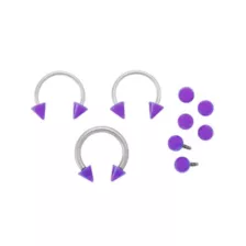 Kayla Malecc Multi-Pack Titanium Horseshoe Rings with Purple Ends and Extra Balls 3 Pack - 20-16 Gauge at Spencer's